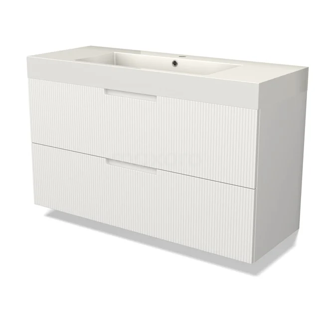 Modulo Bathroom furniture with sink | 120 cm Matte white Line front Mineral marble 2 Stacked drawers BMW17-05082
