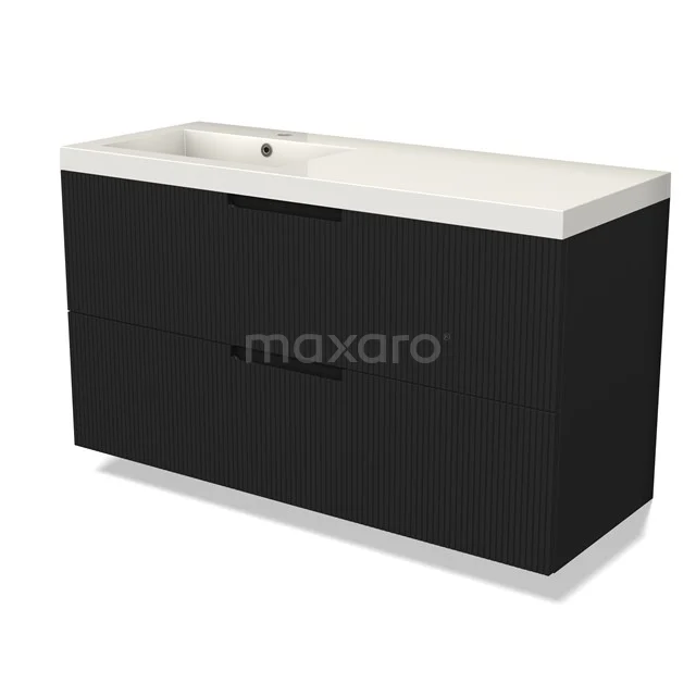 Modulo Vanity units with basin | 120 cm Matte black Line front Mineral marble 2 Stacked drawers BMW17-05086