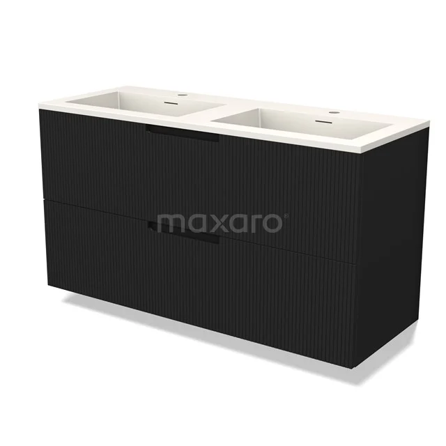 Modulo Vanity units with basin | 120 cm Matte black Line front Solid surface 2 Stacked drawers BMW17-05090