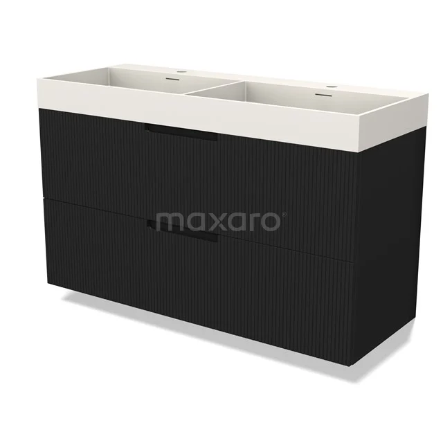 Modulo Vanity units with basin | 120 cm Matte black Line front Solid surface 2 Stacked drawers BMW17-05093