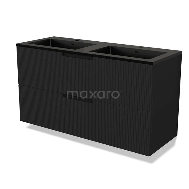 Modulo Vanity units with basin | 120 cm Matte black Line front Quartz 2 Stacked drawers BMW17-05095