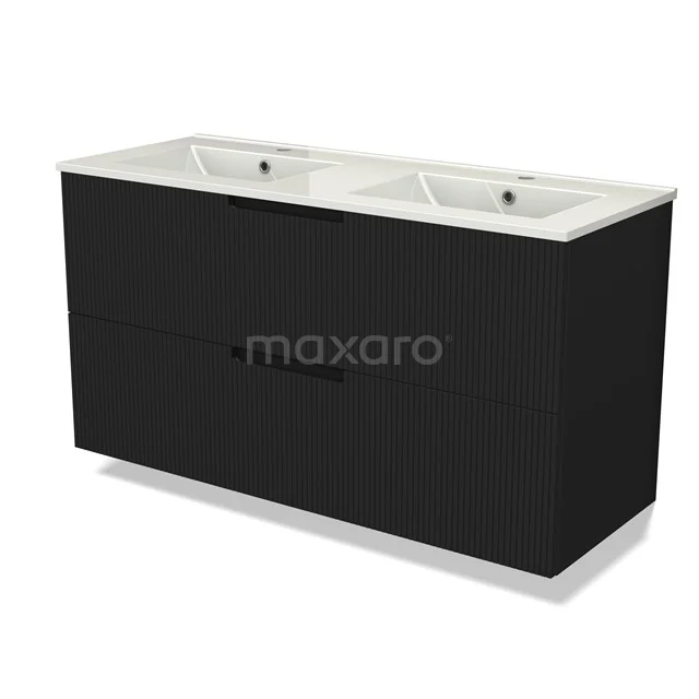 Modulo Vanity units with basin | 120 cm Matte black Line front Ceramic 2 Stacked drawers BMW17-05096