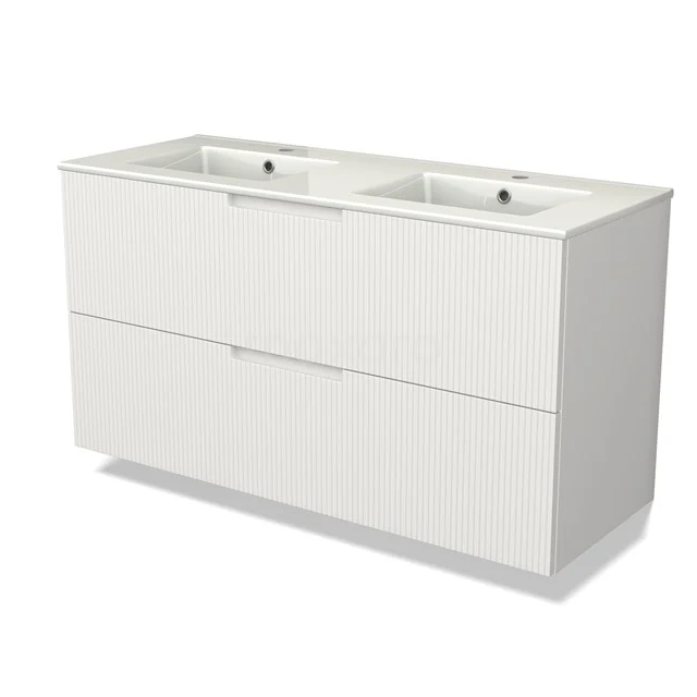 Modulo Vanity units with basin | 120 cm Matte white Line front Ceramic 2 Stacked drawers BMW17-05100