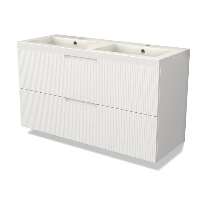 Modulo Bathroom furniture with sink | 120 cm Matte white Line front Mineral marble 2 Stacked drawers BMW17-05104