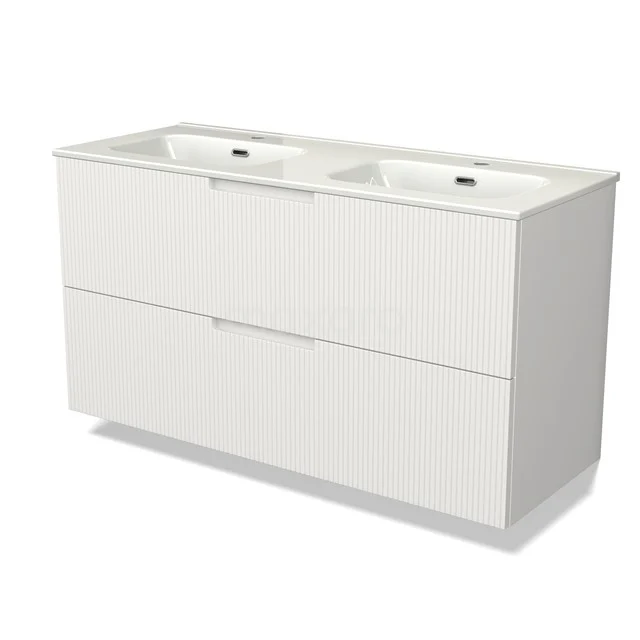 Modulo Vanity units with basin | 120 cm Matte white Line front Ceramic 2 Stacked drawers BMW17-05116
