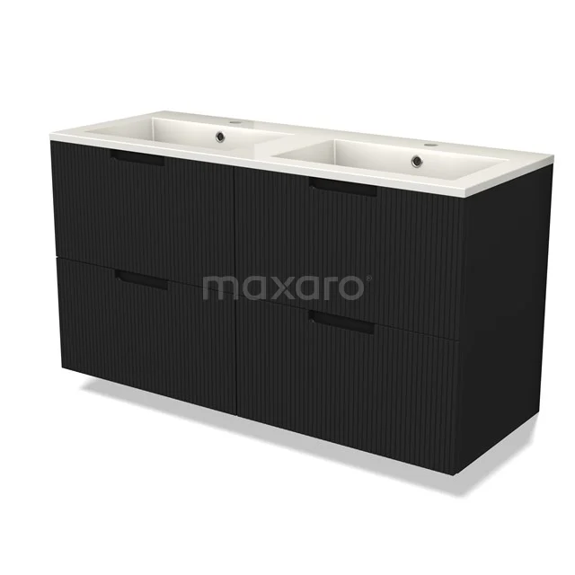 Modulo Vanity units with basin | 120 cm Matte black Line front Mineral marble 4 drawers BMW18-01202
