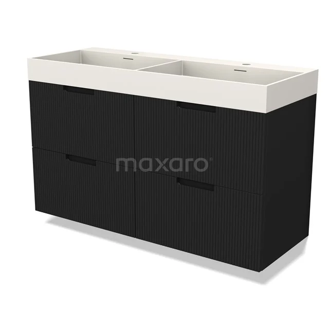 Modulo Vanity units with basin | 120 cm Matte black Line front Solid surface 4 drawers BMW18-01207