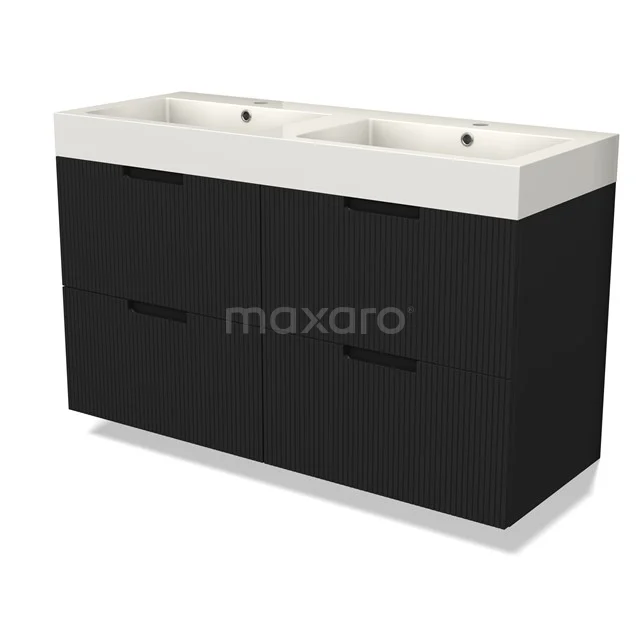 Modulo Vanity units with basin | 120 cm Matte black Line front Mineral marble 4 drawers BMW18-01212