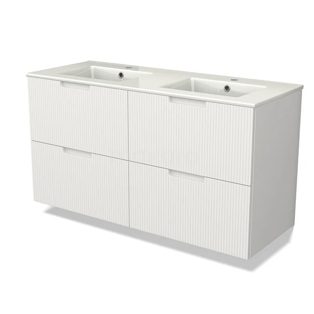 Modulo Vanity units with basin | 120 cm Matte white Line front Ceramic 4 drawers BMW18-01214