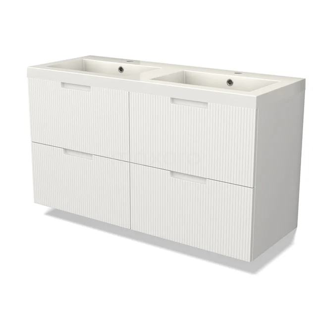 Modulo Vanity units with basin | 120 cm Matte white Line front Mineral marble 4 drawers BMW18-01218
