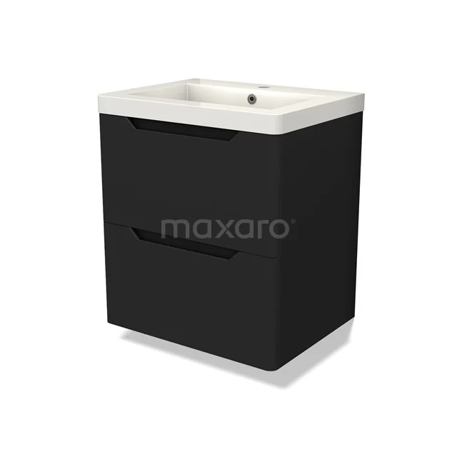 Modulo Vanity units with basin | 60 cm Matte black Round front Mineral marble 2 Stacked drawers BMW17-05117