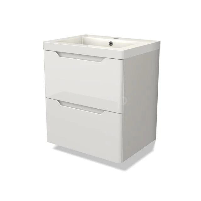 Modulo Vanity units with basin | 60 cm High-gloss white Round front Mineral marble 2 Stacked drawers BMW17-05118