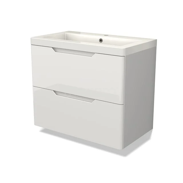 Modulo Vanity units with basin | 80 cm High-gloss white Round front Mineral marble 2 Stacked drawers BMW17-05120