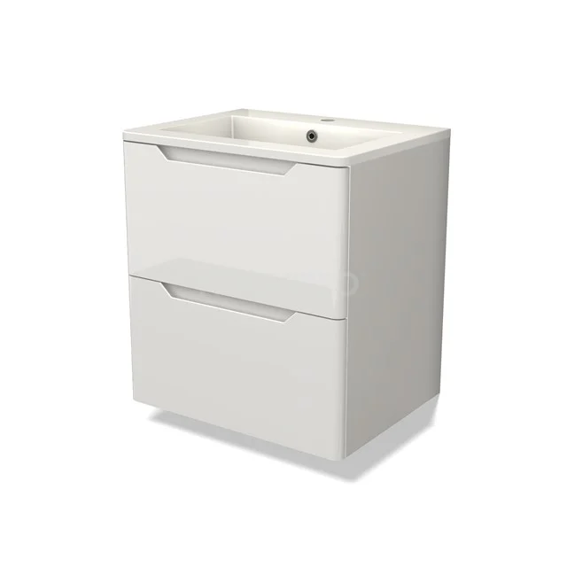 Modulo Vanity units with basin | 60 cm High-gloss white Round front Mineral marble 2 Stacked drawers BMW17-05126