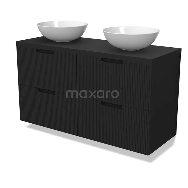 Modulo Plato Vanity units for countertop basin | 120 cm Matte black Line front Matte black worktop 4 drawers BMK18-02130