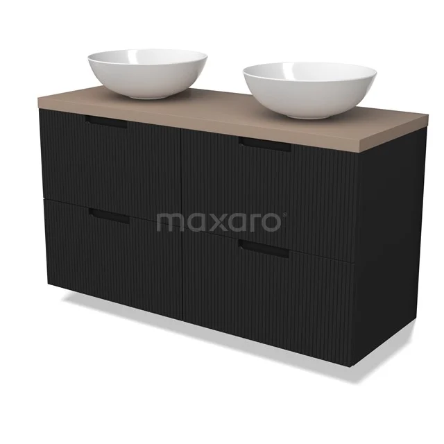 Modulo Plato Vanity units for countertop basin | 120 cm Matte black Line front Taupe worktop 4 drawers BMK18-02131