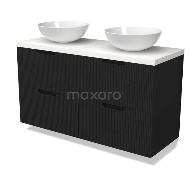 Modulo Plato Vanity units for countertop basin | 120 cm Matte black Line front Matte white worktop 4 drawers BMK18-02134