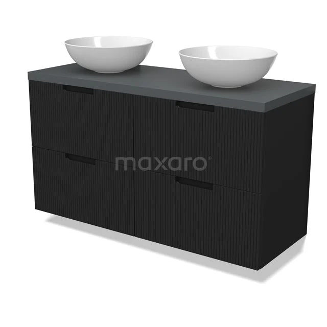 Modulo Plato Vanity units for countertop basin | 120 cm Matte black Line front Dark grey worktop 4 drawers BMK18-02135