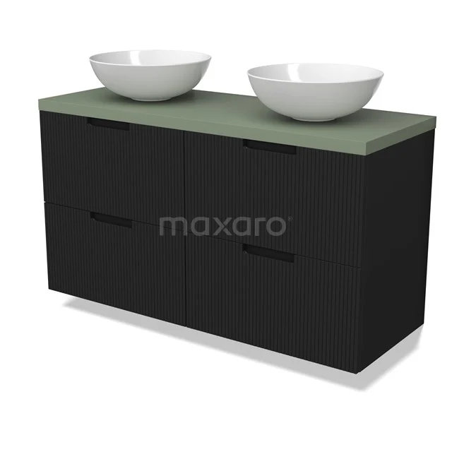 Modulo Plato Vanity units for countertop basin | 120 cm Matte black Line front Sage green worktop 4 drawers BMK18-02137