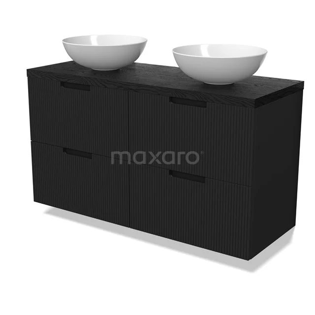 Modulo Plato Vanity units for countertop basin | 120 cm Matte black Line front Black oak worktop 4 drawers BMK18-02138