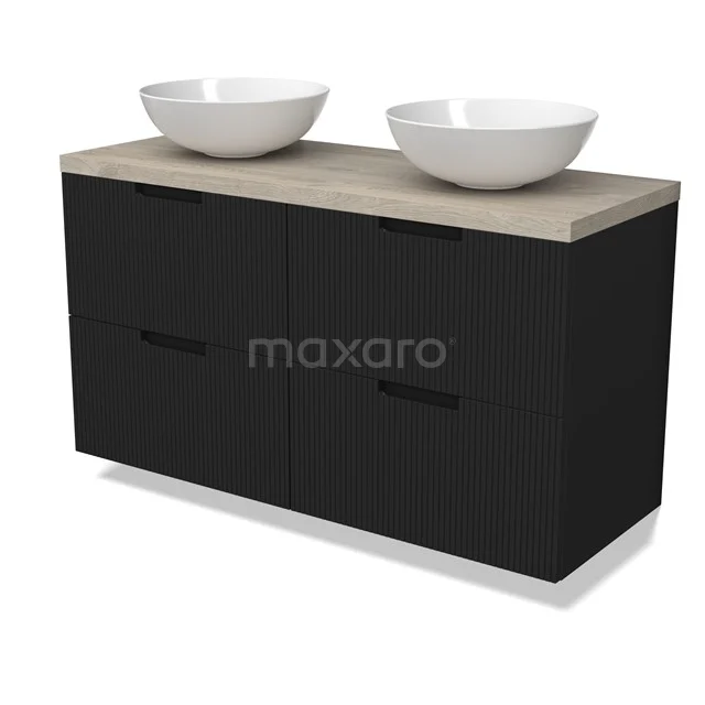 Modulo Plato Vanity units for countertop basin | 120 cm Matte black Line front Light grey oak worktop 4 drawers BMK18-02140