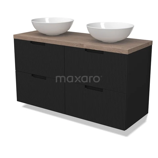 Modulo Plato Vanity units for countertop basin | 120 cm Matte black Line front Mid brown oak worktop 4 drawers BMK18-02142
