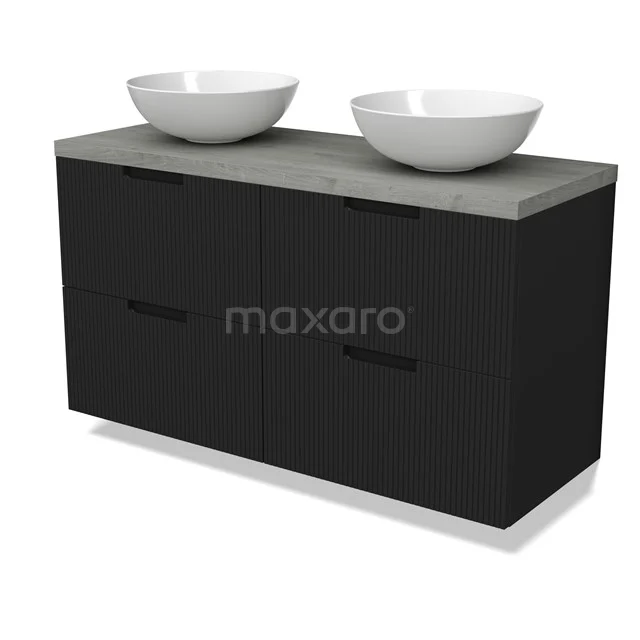 Modulo Plato Vanity units for countertop basin | 120 cm Matte black Line front Grey oak worktop 4 drawers BMK18-02144