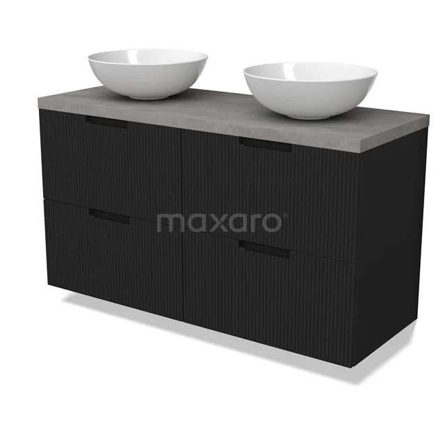 Modulo Plato Vanity units for countertop basin | 120 cm Matte black Line front Light grey concrete worktop 4 drawers BMK18-02145