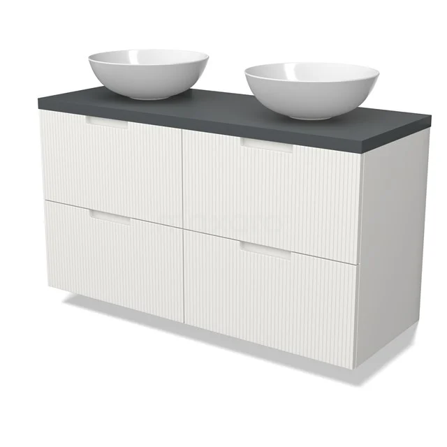 Modulo Plato Vanity units for countertop basin | 120 cm Matte white Line front Dark grey worktop 4 drawers BMK18-02152