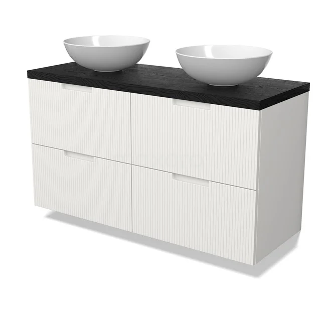 Modulo Plato Badmöbel mit Aufsatzwaschbecken | 120 cm Matt Weiß Linie front Schwarze Eiche blatt 4 Schubladen BMK18-02155