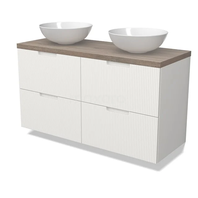 Modulo Plato Vanity units for countertop basin | 120 cm Matte white Line front Oak worktop 4 drawers BMK18-02156
