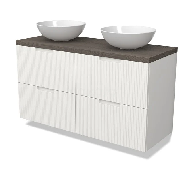 Modulo Plato Vanity units for countertop basin | 120 cm Matte white Line front Dark brown oak worktop 4 drawers BMK18-02160