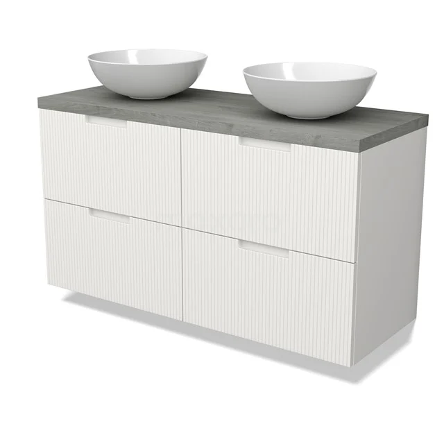 Modulo Plato Vanity units for countertop basin | 120 cm Matte white Line front Grey oak worktop 4 drawers BMK18-02161