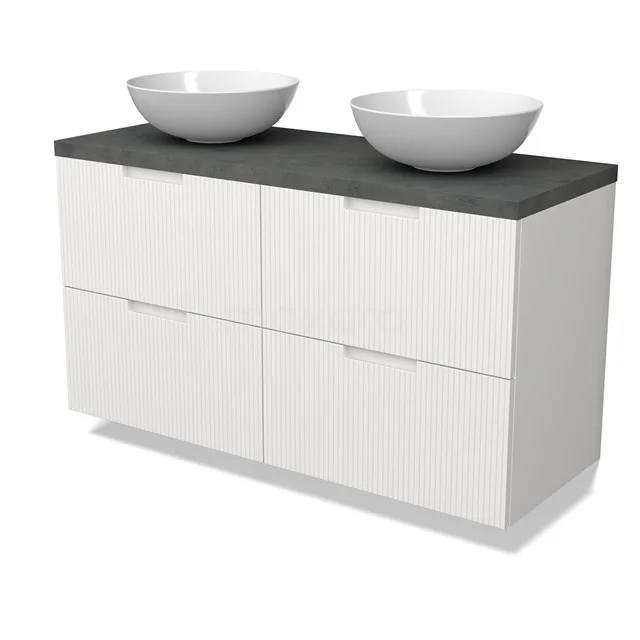Modulo Plato Vanity units for countertop basin | 120 cm Matte white Line front Dark grey concrete worktop 4 drawers BMK18-02163