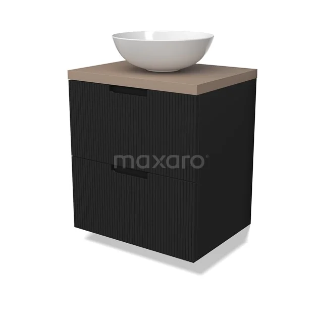 Modulo Plato Vanity units for countertop basin | 60 cm Matte black Line front Taupe worktop 2 Stacked drawers BMK17-02970