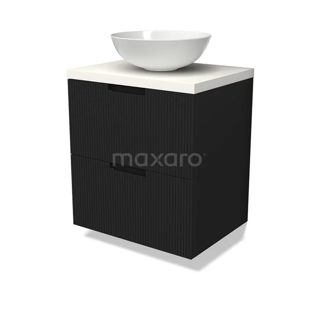 Modulo Plato Vanity units for countertop basin | 60 cm Matte black Line front Matte white worktop 2 Stacked drawers BMK17-02973