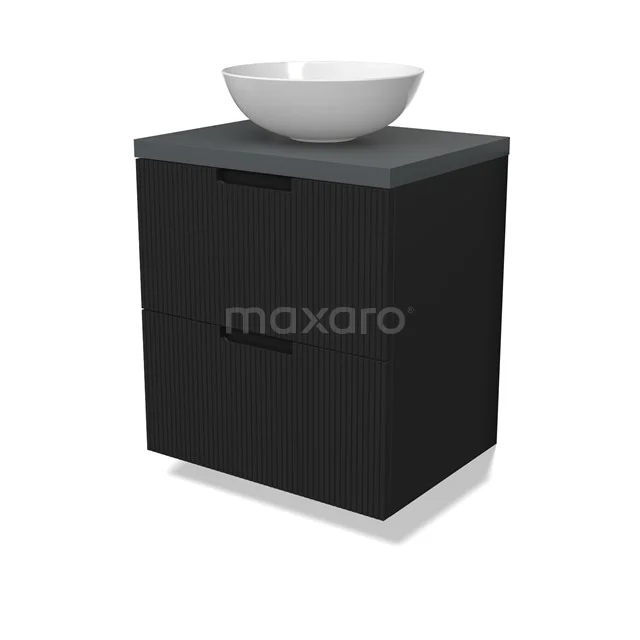 Modulo Plato Vanity units for countertop basin | 60 cm Matte black Line front Dark grey worktop 2 Stacked drawers BMK17-02974