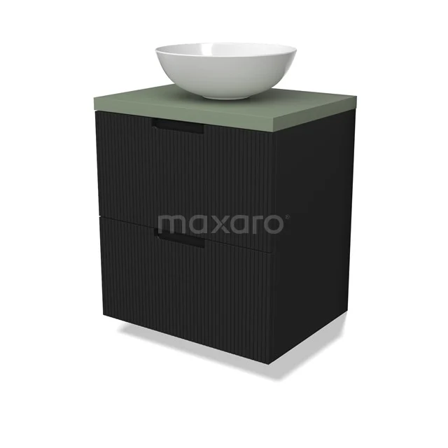 Modulo Plato Vanity units for countertop basin | 60 cm Matte black Line front Sage green worktop 2 Stacked drawers BMK17-02976