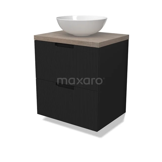 Modulo Plato Vanity units for countertop basin | 60 cm Matte black Line front Oak worktop 2 Stacked drawers BMK17-02978
