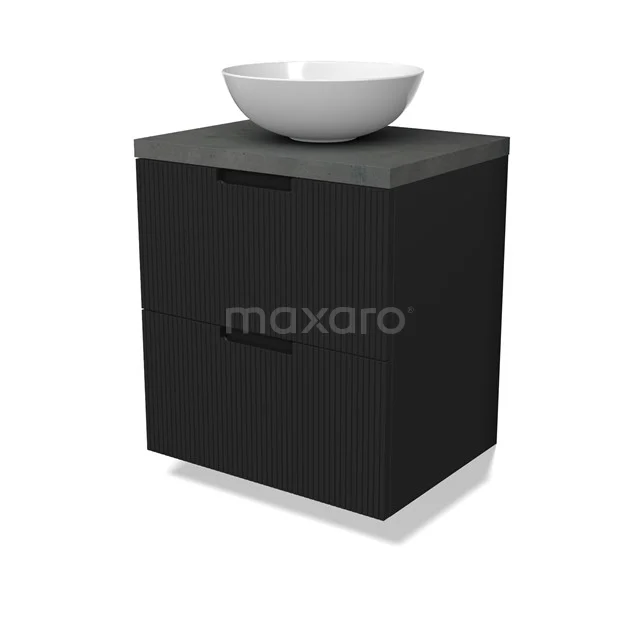 Modulo Plato Vanity units for countertop basin | 60 cm Matte black Line front Dark grey concrete worktop 2 Stacked drawers BMK17-02985