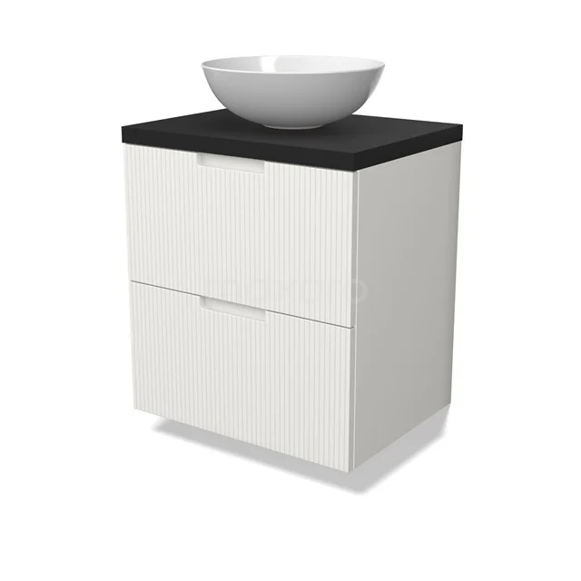 Modulo Plato Vanity units for countertop basin | 60 cm Matte white Line front Matte black worktop 2 Stacked drawers BMK17-02986