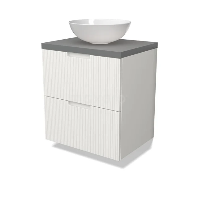 Modulo Plato Vanity units for countertop basin | 60 cm Matte white Line front Mid grey worktop 2 Stacked drawers BMK17-02988