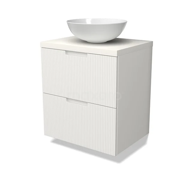 Modulo Plato Vanity units for countertop basin | 60 cm Matte white Line front Matte white worktop 2 Stacked drawers BMK17-02990