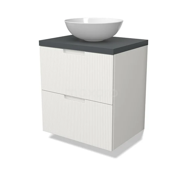 Modulo Plato Vanity units for countertop basin | 60 cm Matte white Line front Dark grey worktop 2 Stacked drawers BMK17-02991