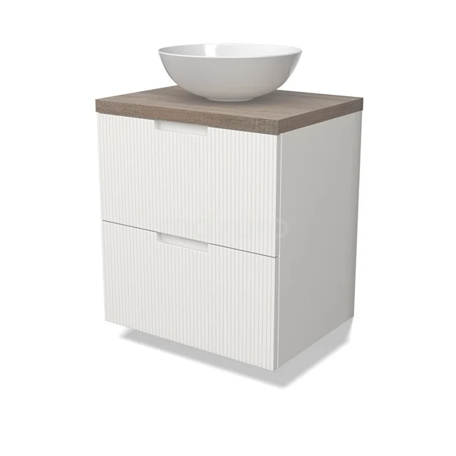 Modulo Plato Vanity units for countertop basin | 60 cm Matte white Line front Oak worktop 2 Stacked drawers BMK17-02995
