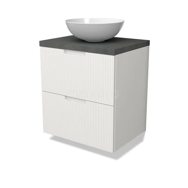 Modulo Plato Vanity units for countertop basin | 60 cm Matte white Line front Dark grey concrete worktop 2 Stacked drawers BMK17-03002