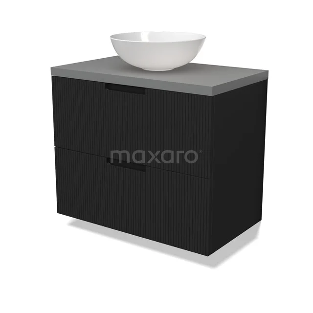 Modulo Plato Vanity units for countertop basin | 80 cm Matte black Line front Mid grey worktop 2 Stacked drawers BMK17-03005