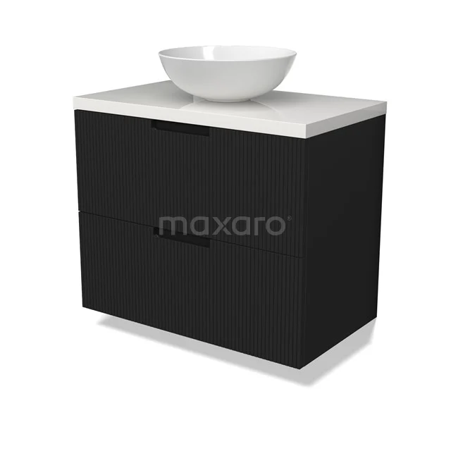 Modulo Plato Vanity units for countertop basin | 80 cm Matte black Line front High-gloss white worktop 2 Stacked drawers BMK17-03006