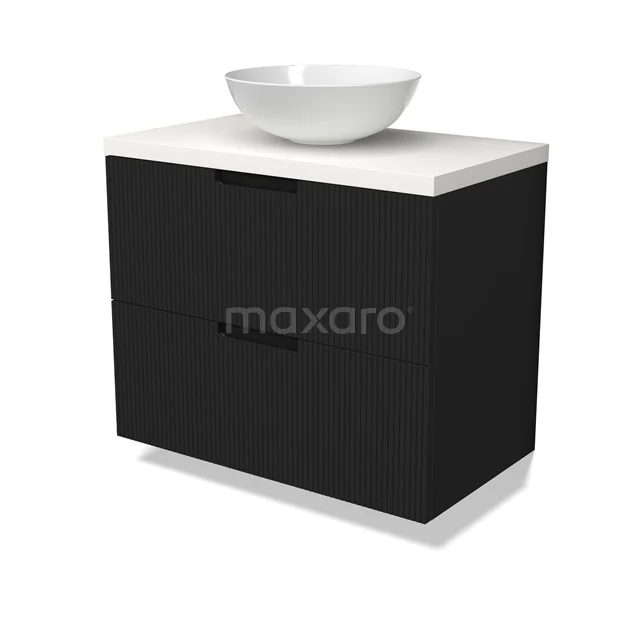 Modulo Plato Vanity units for countertop basin | 80 cm Matte black Line front Matte white worktop 2 Stacked drawers BMK17-03007