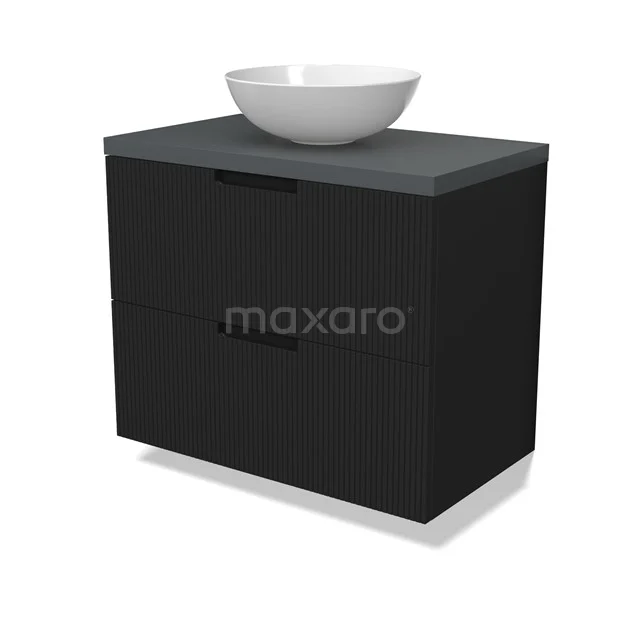 Modulo Plato Vanity units for countertop basin | 80 cm Matte black Line front Dark grey worktop 2 Stacked drawers BMK17-03008